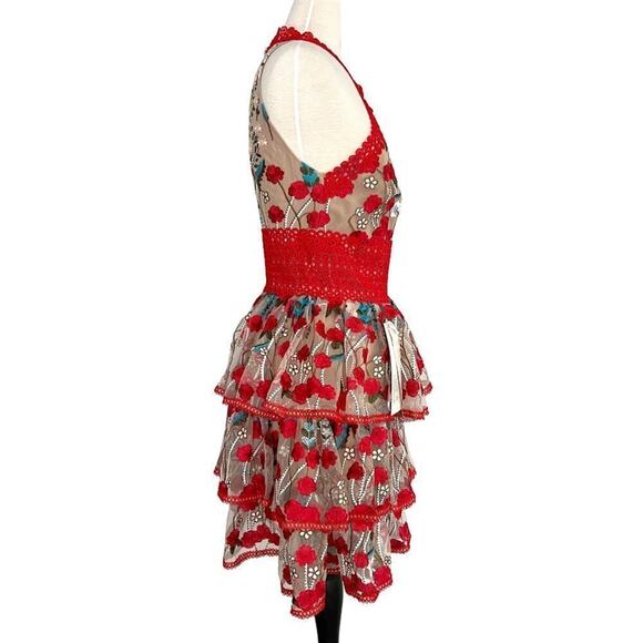 Bronx and Banco Ivanka Floral Embroidered Tiered Mini Dress - US Size 10 - Picture 5 of 7